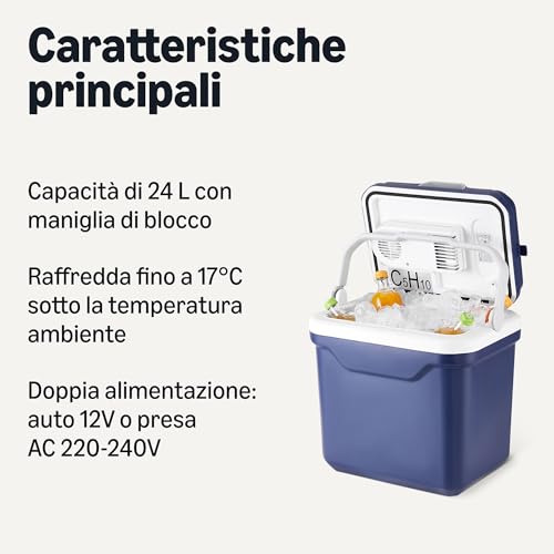 Amazon Basics - Frigorifero Portatile Elettrico, Frigorifero Con Funzione Raffreddamento E Riscaldamento, 12 VCC/230 Vca Per Veicolo/Uso Domestico, 24 Litri, Blu - 2