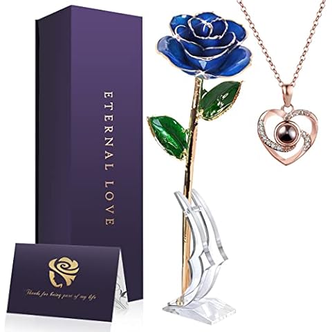 TCFTT 24K Gold Dipped Rose Women's Gifts, 24K Gold Rose Last Forever Eternity Rose Flower with Stand, Gift for her, Present Flowers Love Gift for Anniversary, Birthday, Thanksgiving, Christmas Cover