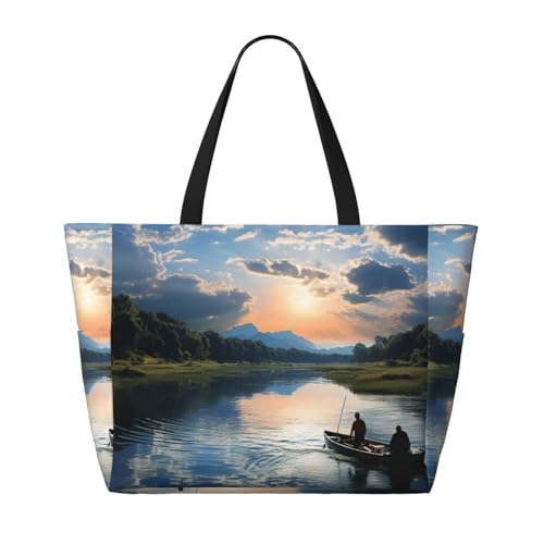 Fishing Scenic Beach Bags For Women Large Waterproof Sandproof Beach Tote Bag Pool Bag Lightweight Zipper Carry On Bag For Gym Travel Vocation2