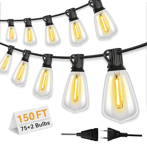 Wweixun2020 Cadena de Luces Exterior 150 pies, IP44 Impermeable, Bombillas LED ST38 (75+ 2 Bombillas de Recambio), Decoración para Jardín, Terraza, Boda y Festival