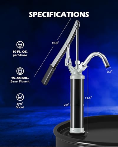 Image of OMT 55 Gallon Drum Pump, Lever Action Barrel Pump for 15 to 55 gal Drums | Heavy Duty Barrel Hand Pump with Telescoping Suction Tube Transferring Heating Oil, Motor Oil, Transmission Fluid