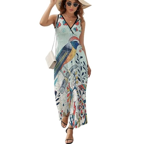 Robe longue d'été fleurs et oiseaux pour vos journées décontractées à la plage