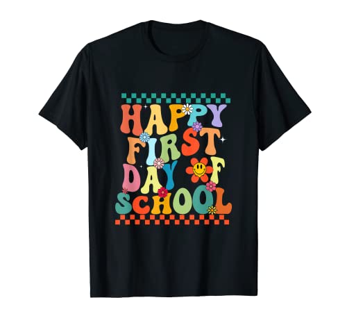 Groovy Feliz Primer Día De Escuela Maestro De Regreso A La Escuela Camiseta