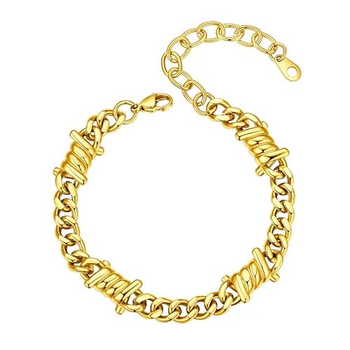 ChainsHouse Barbed Wire Bracelet, Cuban Link Chain Bracelet for Men, Stainless Steel Gothic Punk Thorns Hand Chain, Hip Hop Jewelry, 5/7/9/12mm Width, 7"-8.3" Length, Send Gift Box A-5mm-Sta