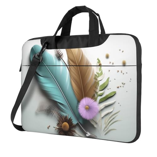 Sac à bandoulière pour ordinateur portable à motif fleurs et plumes