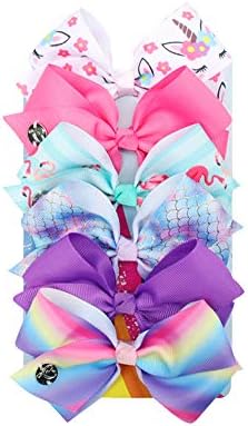 6pc 5" Large Hair Bows for Girls with Heart Emblem