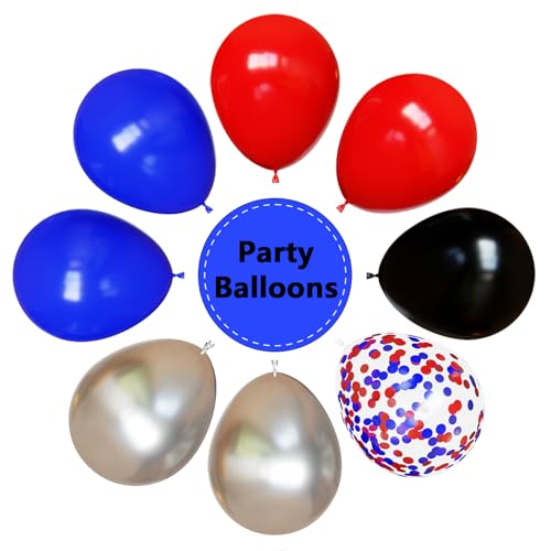 Image of Red Blue and Black Balloons, 67pcs 12 Inch Red Blue Confetti Silver Balloon for Boys Birthday Party Baby Shower Graduation Party Decoration
