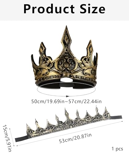 Image of King Crown for Men, Crown for Boys,Golden Crown, Themed Parties and Costume Events, King Crown for Role Play, Birthday Party, Wedding
