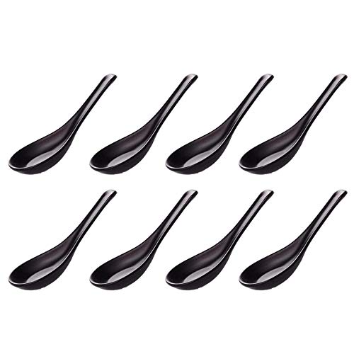 Comicfs Asian Soup Spoons 8 pieces 8SP-B Japanese Soup Spoons Soba Rice Pho Ramen Noodle Soup Spoons Chinese Won Ton Soup Spoon 8 pcs Black