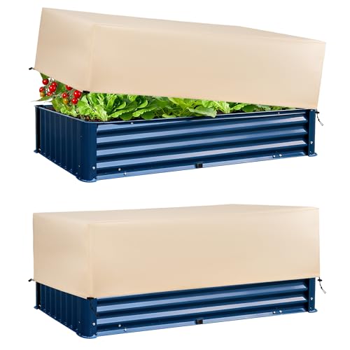 LUCKIPLUS Plant Freeze Protection Cover 2 Pack with Elastic Drawstring, 3.54 oz/yd² Winter Frost Blanket Cloth Planter Box Covers for Raised Garden Bed Outdoor Flowers Potted, 43.3 x 15.7 x 17.7INCH