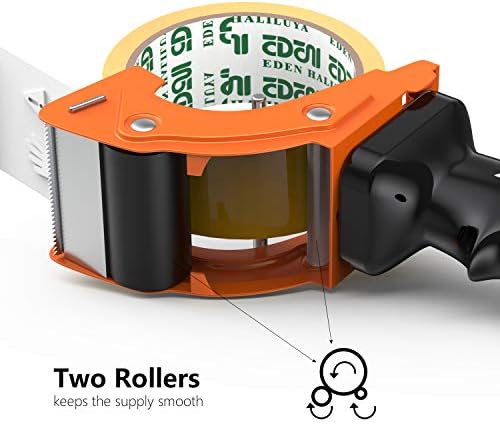 Packing Tape Dispenser, Lightweight Ergonomic Industrial Heavy Handheld Duty Tape Cutter for Carton, Packaging and Box Sealing, with Extra Blade 48mm/50mm (2 Inch) (Orange)