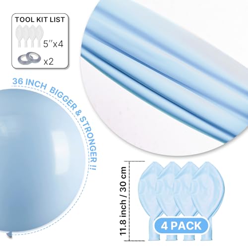 Image of PartyWoo Baby Blue Balloons 4pcs 36 Inch Light Pastel Sky Aqua Blue Balloons for Graduation Baby Shower Gender Reveal Weddings Easter Birthday Bachelorette Anniversary Party Decorations Blue-Q13