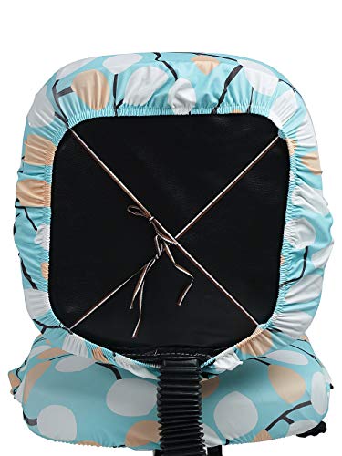 Image of Cortina Revolving Chair Seat Covers | Computer Chair Desk Case | Stretchable Removable Desk Protector | Soft Super Stretchy Polyester Spandex Fabric | Floral Print - Blue 2 | Chair Cover Set of 1