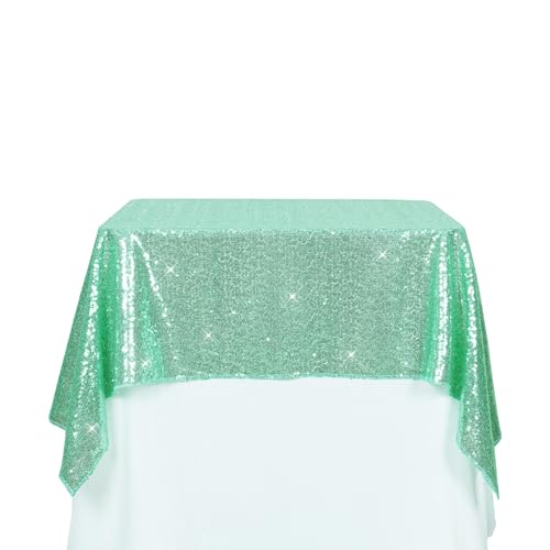 PartyDelight Sequin Tablecloth Sparkly Christmas Decor Square 50x50 inch Mint Green