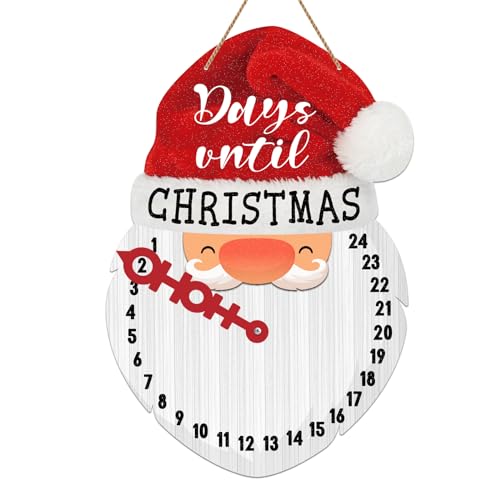 D4DREAM Christmas Advent Calendar Sign for Front Door 2025 Santa Countdown Calendar Days Until Christmas Bell Advent Calendar Hanging Sign for Kids Home Wall Decoration