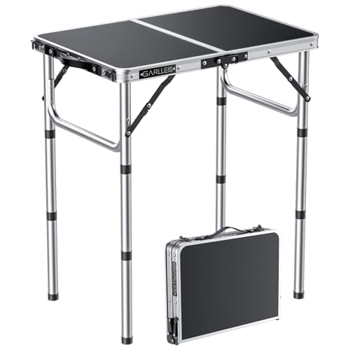 GARLLEN Mesa Plegable Camping de Aluminio Mesa Alta Picnic Portatil 50x40cm 3 Altura Adjustables para Camping y Picnics Barbacoa Cocina (Plata)