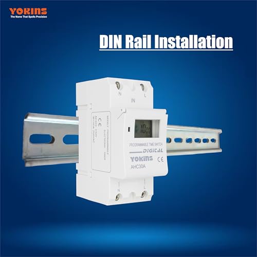 Image of YOKINS YD-TSR30 Digital Timer Switch 30A 230V AC | 7-Day Programmable Time Switch with 16 ON /Off Settings | Built-in Battery Backup | DIN Rail Mounted | Street Light Timer Controller