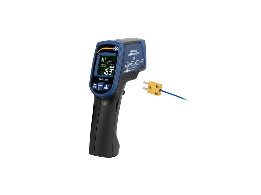 PCE Instruments PCE-779N Infrared Temperature Meter, for HVAC & Process Checks, Measures -35…900°C / -31…1652°F, with 50:1 Optics, Adjustable Emissivity, Dual Laser & Backlit LCD