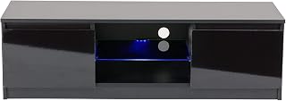 MMT Furniture Designs Black Gloss TV Cabinet with LED lights, Engineered Wood, 140cm wide