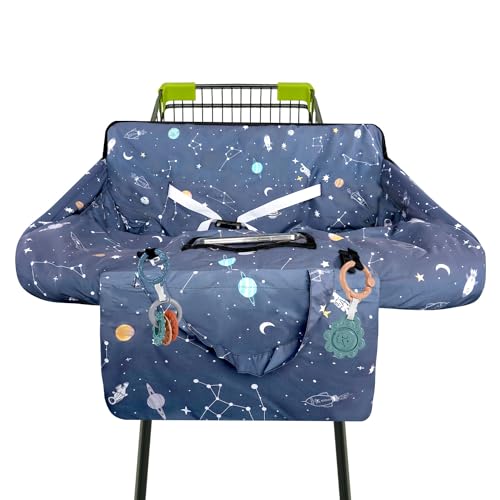 Image of Polovillae Grey Shopping Cart Cover for Baby 2-in-1 High Chair Cover with Safety Harness Multifunctional Dog Pattern Cart Covers for Babies Soft Padded Grocery Cart Cover for Baby Boy Girl