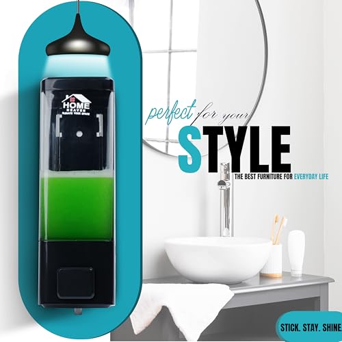 Image of 350ml Push-Button Soap Dispenser Adhesive Mount No-Drill Bathroom Kitchen Sink, ABS Plastic Liquid Sanitizer Shower Gel Hand Wash Dispenser for Wash Basin Dish Wash (Black, 1-Pack)