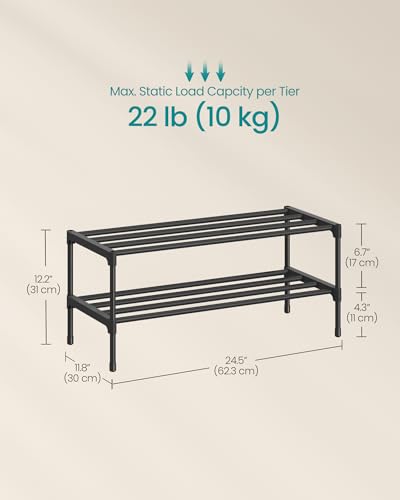 Image of SONGMICS 2-Tier Shoe Rack for Closet, Compact Metal Shoe Organizer Shelf for Entryway, Bedroom, Small Spaces, Stackable, 11.8 x 24.5 x 12.2 Inches, Black ULSA122BH01