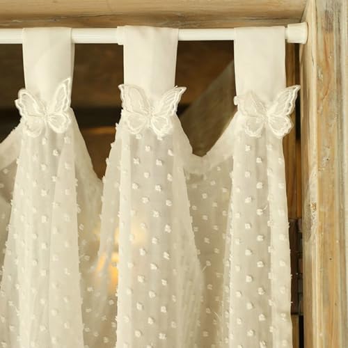 Rideau transparent salon coton 135x230 cm avec pompons dressing - 3