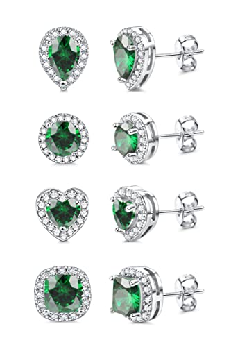 Milacolato Cubic Zirconia Stud Earrings For Women | 18K White Gold Plated Sterling Silver Post Earrings | Brilliant Cut Simulated Cubic Zirconia Halo Stud Earrings | Emerald Green #TOP12