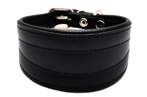 Collare per cani in vera pelle fatto a mano per Lurcher/Lévri/Greyhound/Levriero Whippet, colore: nero