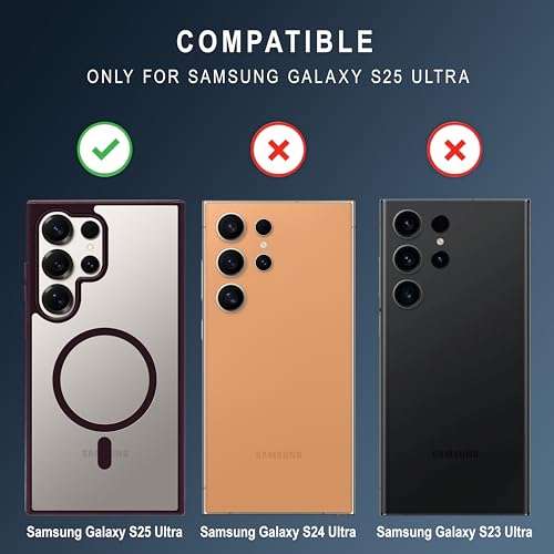 Image of CEDO Cover for Samsung Galaxy S25 Ultra (5G) | Compatible with MagSafe Wireless Charging | Designed with Magnetic Lock Shockproof Phone Bumper Transparent Back Case Cover (Wine Red)