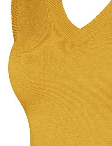 Jscend Women's Solid Basic V-Neck Sleeveless Soft Stretch Pullover Sweater Vest Top Mustard L #TOP3