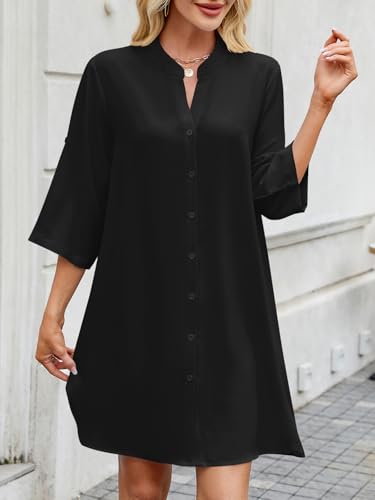 Image of PerZeal Womens Sexy V Neck Button Down Shirt Dresses Summer Short Sleeve Casual Loose Blouses & Button-Down Shifts Cover Ups