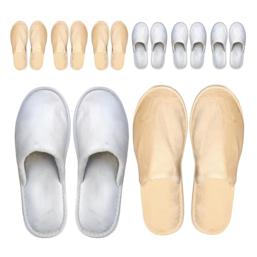 Modlux Spa Slippers 6-12 Pairs, Unisex Disposable Slippers Closed Toe Washable, Reusable, Bridal, Indoor, House, Bathroom, Bedroom, Hotel, For Guest (Grey/Beige, 6 Pair)