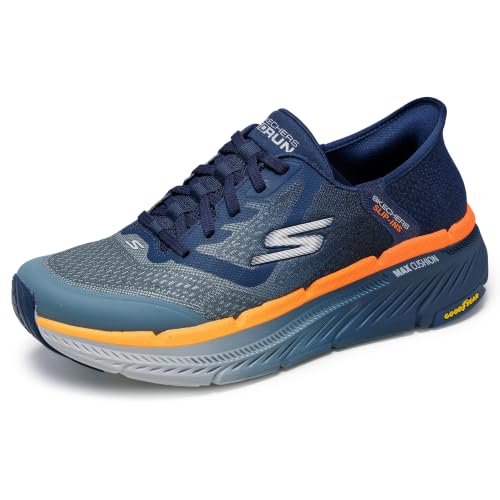 Skechers Men's Max Cushioning Premier 2.0 Ascendant II Hands Free Slip-Ins Sneaker, Navy/Orange, 12.5