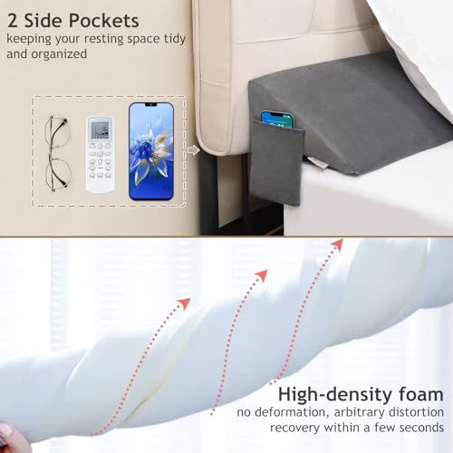 Image of Vekkia Bed Wedge Pillow for Headboard, Bed Gap Filler(0-5 inch) for Gap Between Mattress and Headboard /Wall, Prevents Pillows & Items from Falling, Dual Pocket, Washable Cover, Full, Gray, 54 inchx10 inchx6 inch