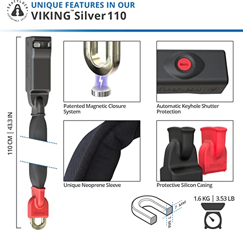 Seatylock Viking Bike Lock Chain With Key - Patented Bike Locks Anti Theft Sold Secure Silver - Ultra Security Bicycle Lock - Bike Chain Lock For Mountain City Or Electric Bikes (43.5 Inch) #TOP5