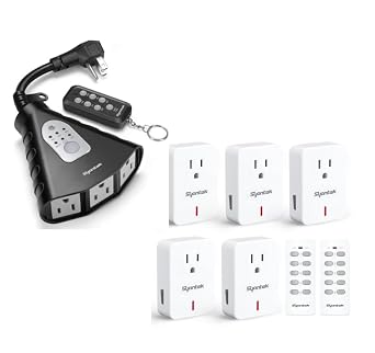 Syantek Outdoor Light Timer, Waterproof Outdoor Remote Control Outlets Christmas Light Timer;Upgraded Remote Control Outlet Wireless Light Switch for Christmas Lights
