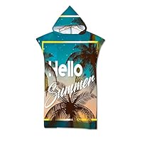 Asciugamano Adulto Poncho 75x110 Telo Mare con Cappuccio Cambia Vestiti, Foglie Tropicali Stampa Microfibra Cambiarsi Telo da Bagno Assorbente Mare Spiaggia Nuoto Surf Uomini Donne (Stile 8