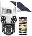 4K Triple Lens Solar Powered Security Cameras Wireless Outdoor, 2.4G WiFi, 360° View Camera Surveillance Exterieur with Color Night Vision, Motion Detection, PIR Alarm, Spotlight, 2-Way Audio