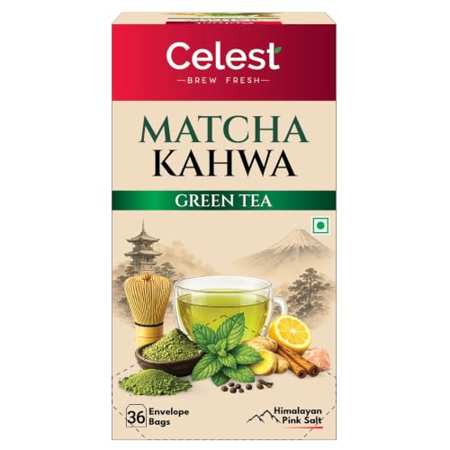 Image of Celest Matcha Kahwa Green Tea - 36 Tea Bags | Kahwa Green Tea | Helps in Detox | Contains Desi Herbs & Spices