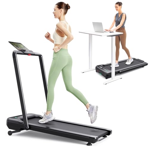 Image of UREVO Strol 2E Smart 2-in-1 Folding Treadmill, Compact Walking Pad with Safety Handle, Plug and Play, Standing Desk Treadmill with Dual LED Display, Smart APP, Walking or Running for Home