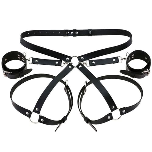 Kit Bdsm De Cuero,Esposas,Juguetes Sexuales,Juegos Para Parejas,Arnés Corporal,Esposas,Correas De Bondage,Juguetes Eróticos Para Adultos Para Fiestas,Sexy,Negro,Talla Única