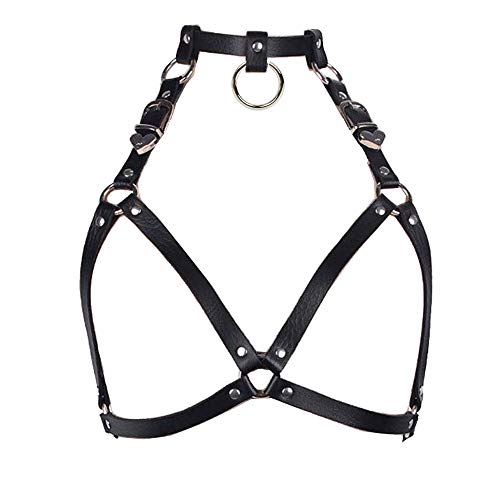 ETHOON Women Harness Waist Belt Body Chain Punk PU Leather Adjustable with Heart Buckles and O-Rings