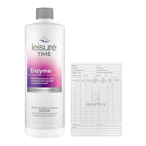 Leisure Time Enzyme for Spas & Hot Tubs 1-Quart - Spa Clarifier Eliminates Oils & Organics Reduces Scum Works with Chlorine & Bromine - Bundle with QueBuy Pool Maintenance Log Book