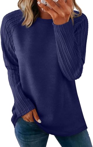 Image of OFEEFAN Long Sleeve Shirts for Womens Fall Fashion 2026 Crewneck Oversized Sweatshirt Tunic Tops to Wear with Leggings
