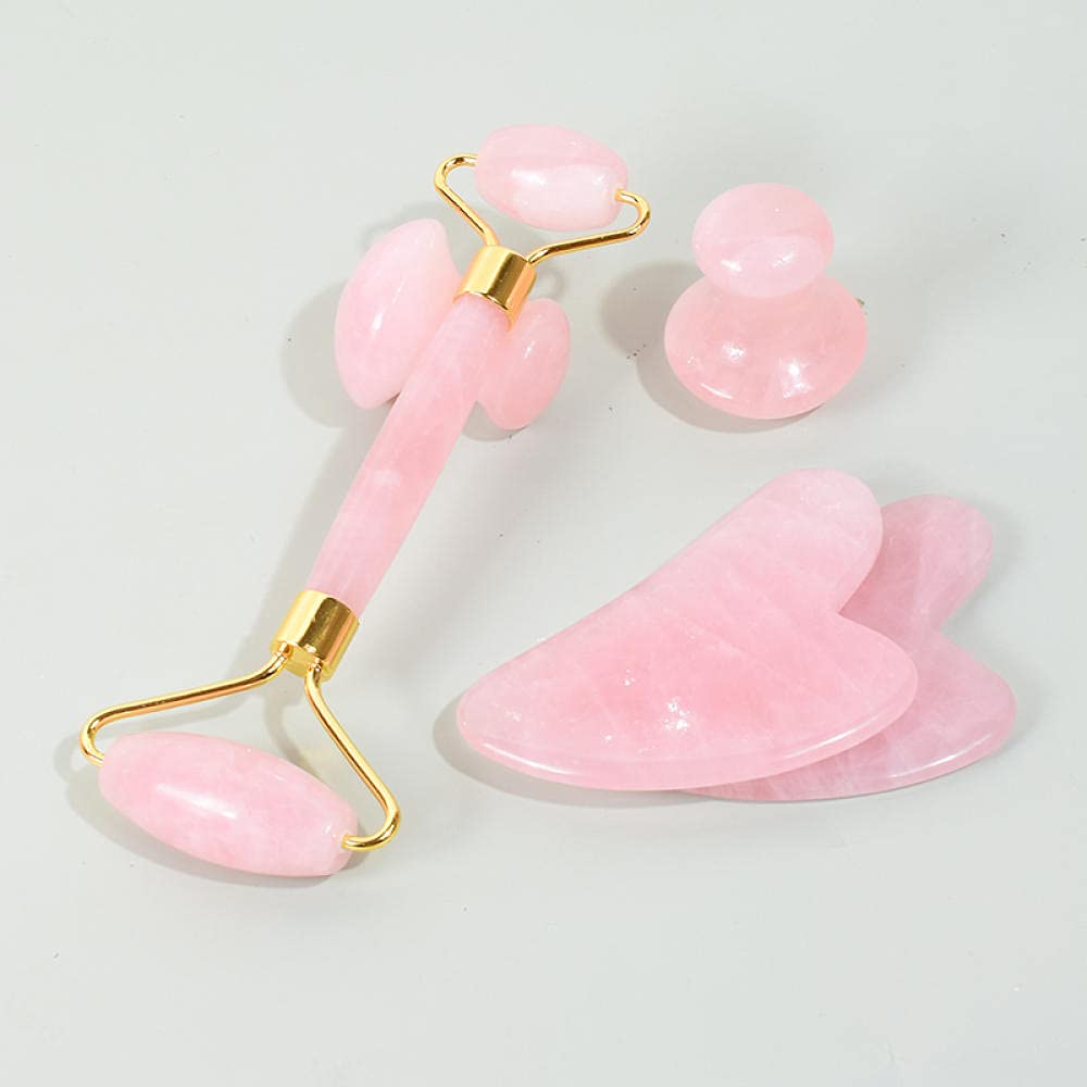 Set di strumenti di massaggio del rullo viso di Guasha Massager del quarzo della rosa-2 pezzi