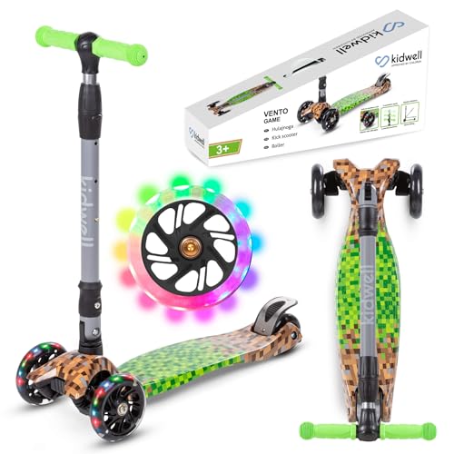 COIL Kinderroller Dreirad Scooter – Roller Kinder 6 Jahre Höhenverstellbarer Tretroller mit LED-Rädern – Für Kinder von 3-8 Jahren – Roller mit Aluminiumlenker, breiter Trittfläche (Grün)