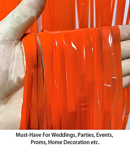 Shidianyi Metallic Foil Fringe-Backdrops-Orange-6Ftx8Ft Tinsel Party/Window/Door Decorative Fringe Curtains(Pack Of 2) (Orange) #TOP3