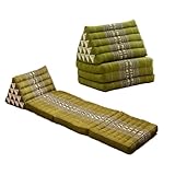 3-Fold Thai Triangle Cushion, Kapok Filling Foldable Mattress, suitable as a relaxation yoga mat, viewing or reading pillow, and comfortable outdoor camping mat. (grass green, large) - Image 1