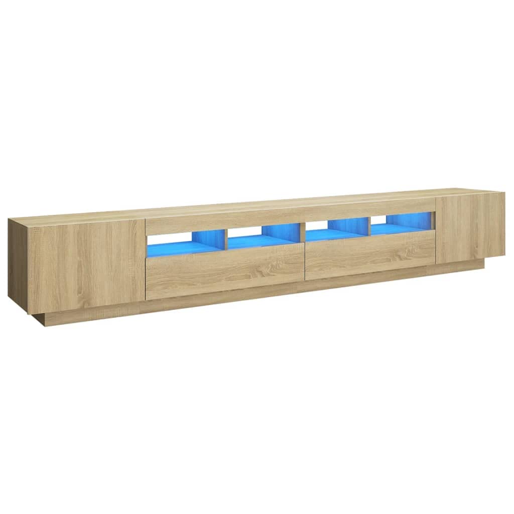 FIRBNUS Mueble TV Madera con Luces LED para Salón, Color Roble Sonoma, 260x35x40 cm, Moderno